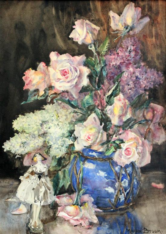 Marion Broom (Exh.1925-1939) Still life of flowers in a Chinese vase 21 x 15.5in.